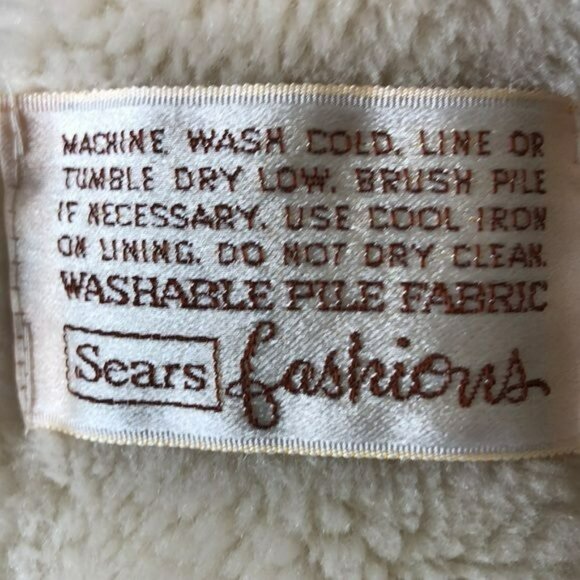 Vintage Sears Fashion Womens Teddy Coat Plush Double Breasted Cream L LARGE - Picture 7 of 7